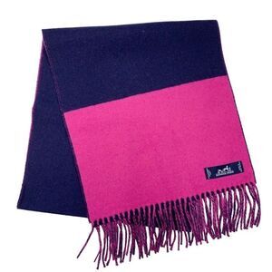 Hermes Muffler Shawl Cashmere Purple Navy